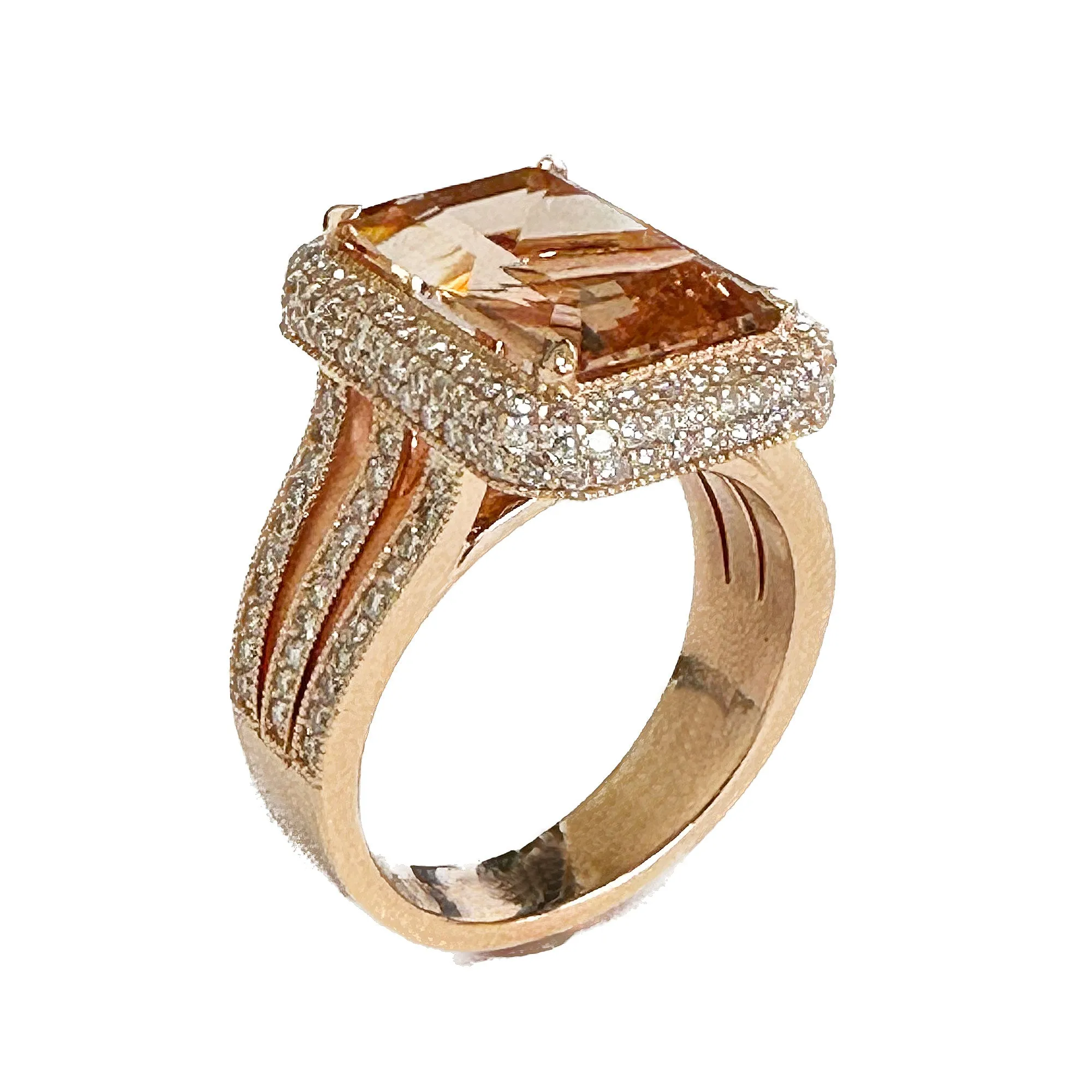 Huge 8.40 Carat Women's 14k solid rose gold emerald cut morganite and natural round cut diamond engagement ring Bridal Wedding