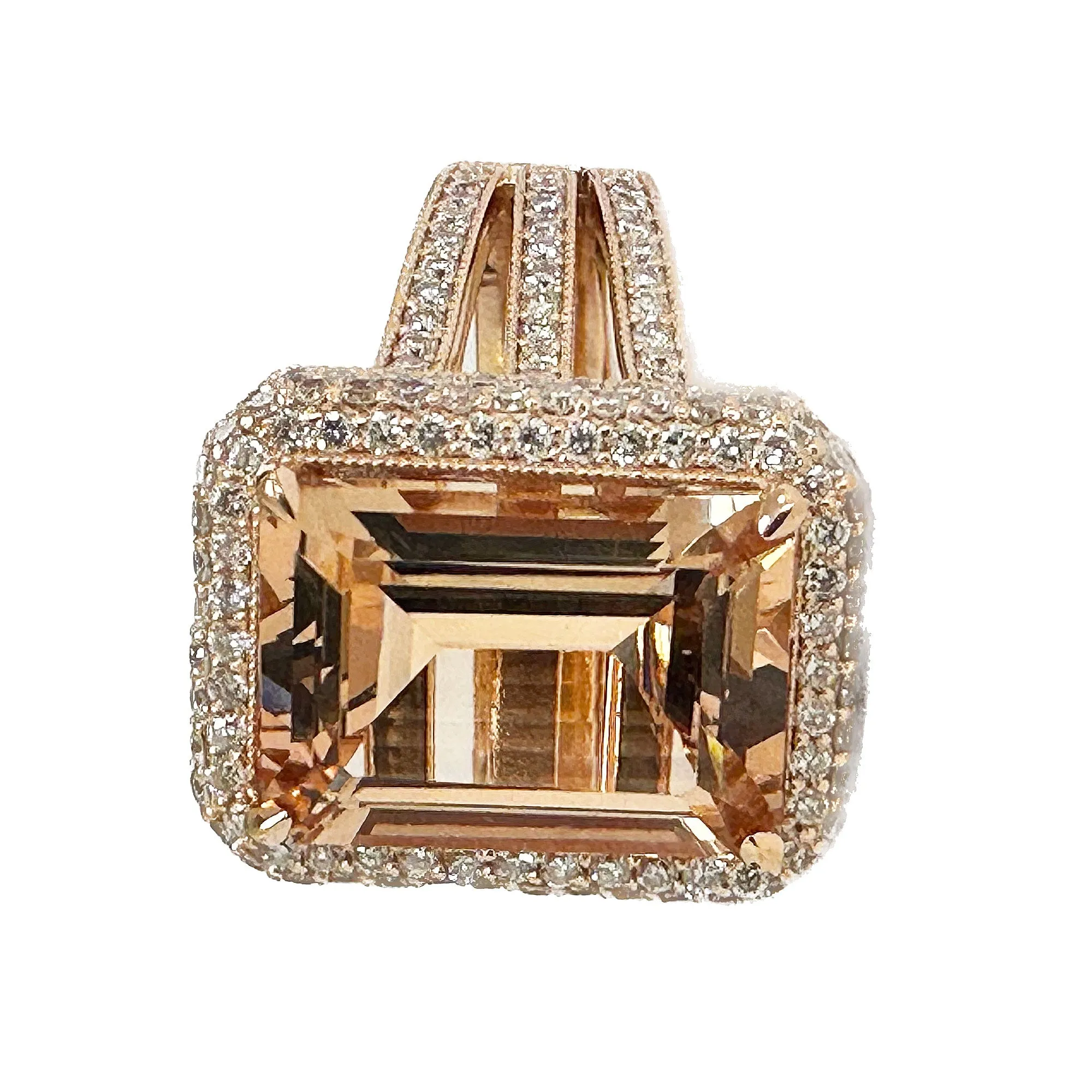 Huge 8.40 Carat Women's 14k solid rose gold emerald cut morganite and natural round cut diamond engagement ring Bridal Wedding