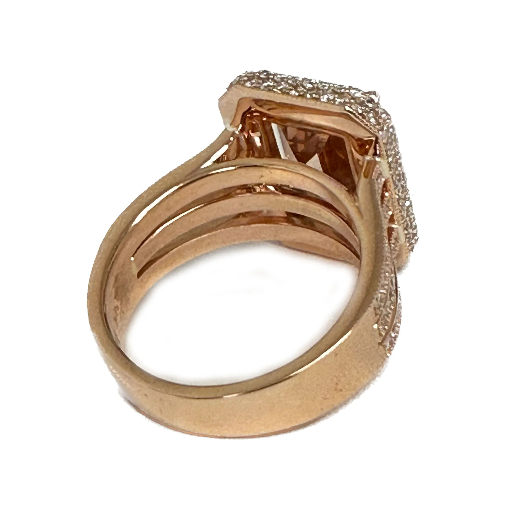Huge 8.40 Carat Women's 14k solid rose gold emerald cut morganite and natural round cut diamond engagement ring Bridal Wedding
