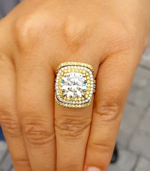 Huge Women's 14k solid white gold cushion cut forever one moissanite and natural diamond engagement ring and Band Bridal Wedding Halo 7.10ct