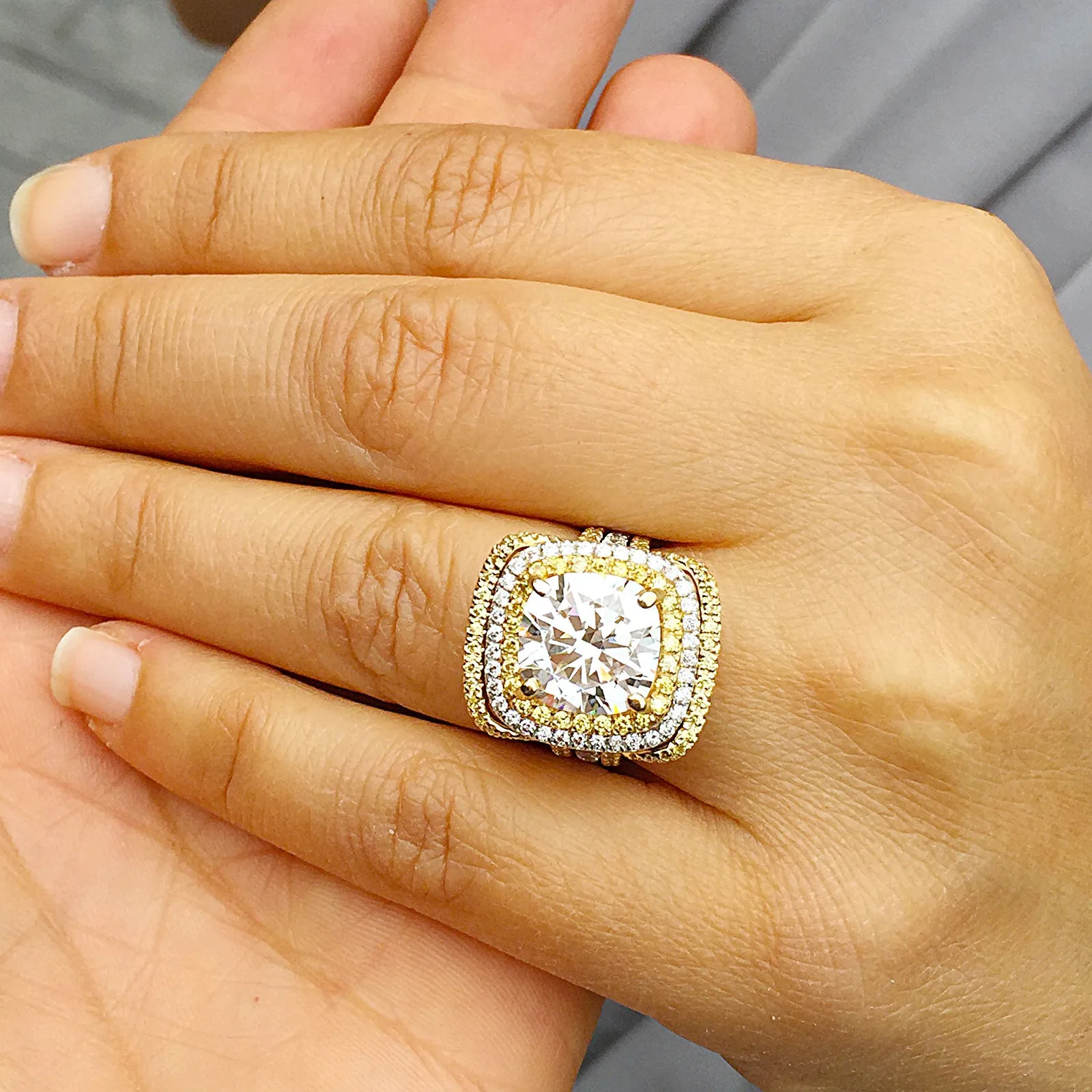 Huge Women's 14k solid white gold cushion cut forever one moissanite and natural diamond engagement ring and Band Bridal Wedding Halo 7.10ct