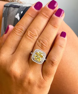 Huge Women's 14k solid white gold round cut simulated fancy yellow and natural diamond engagement ring Bridal Wedding Halo 5.00ct
