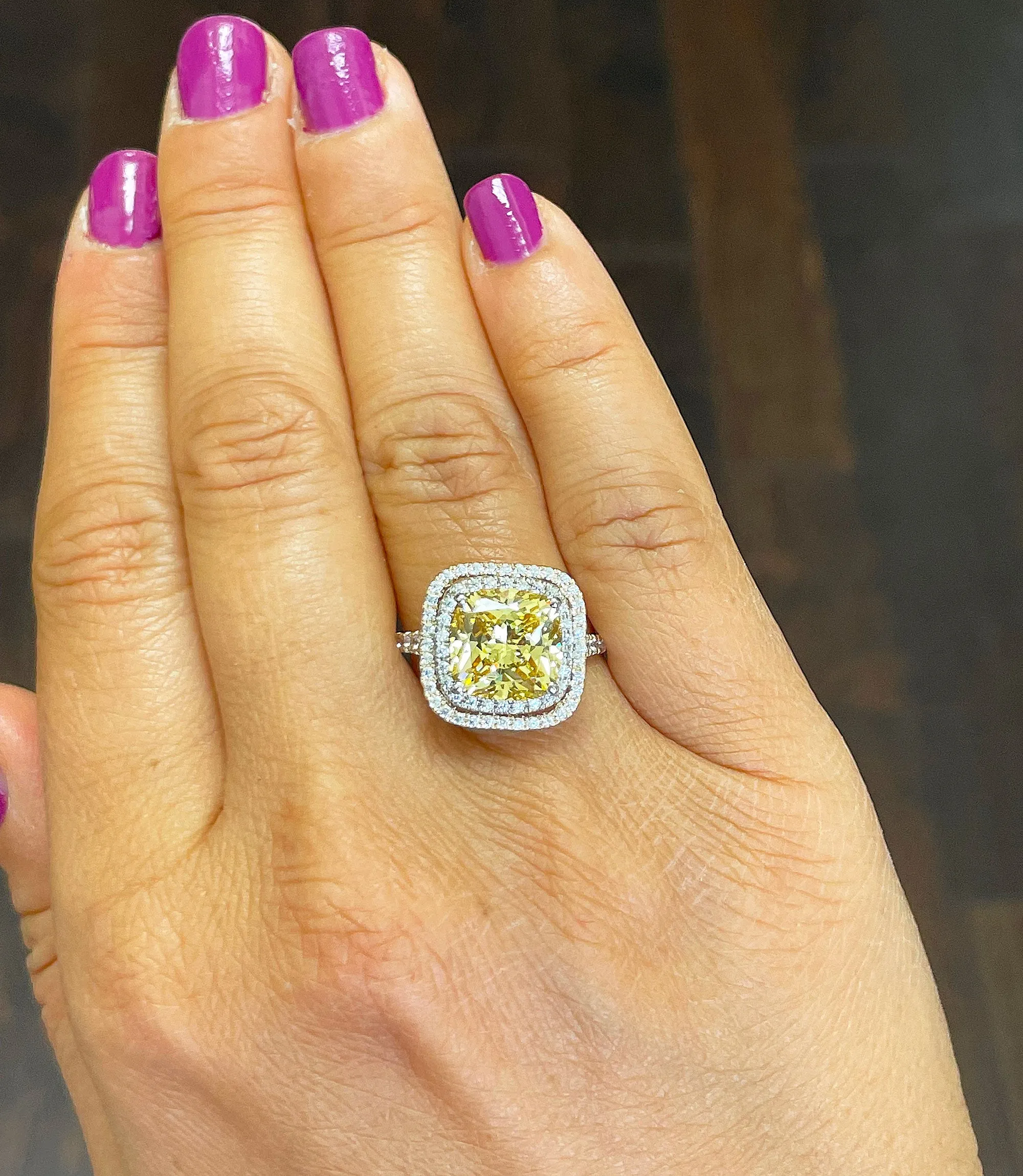 Huge Women's 14k solid white gold round cut simulated fancy yellow and natural diamond engagement ring Bridal Wedding Halo 5.00ct