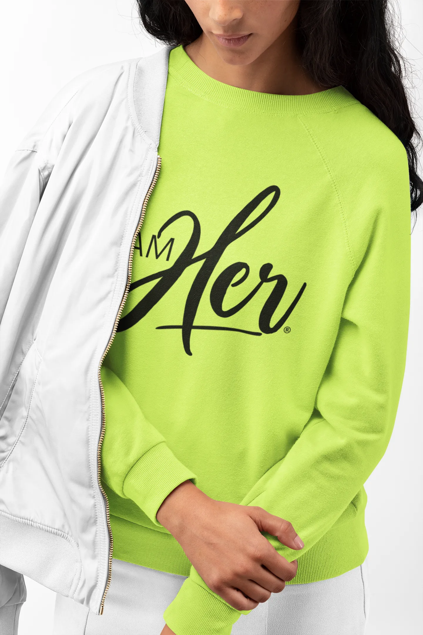 I AM HER Signature Women's Crewneck Sweater - Neon Green