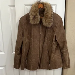 i.e Brown Faux Fur Collar Women's Jacket