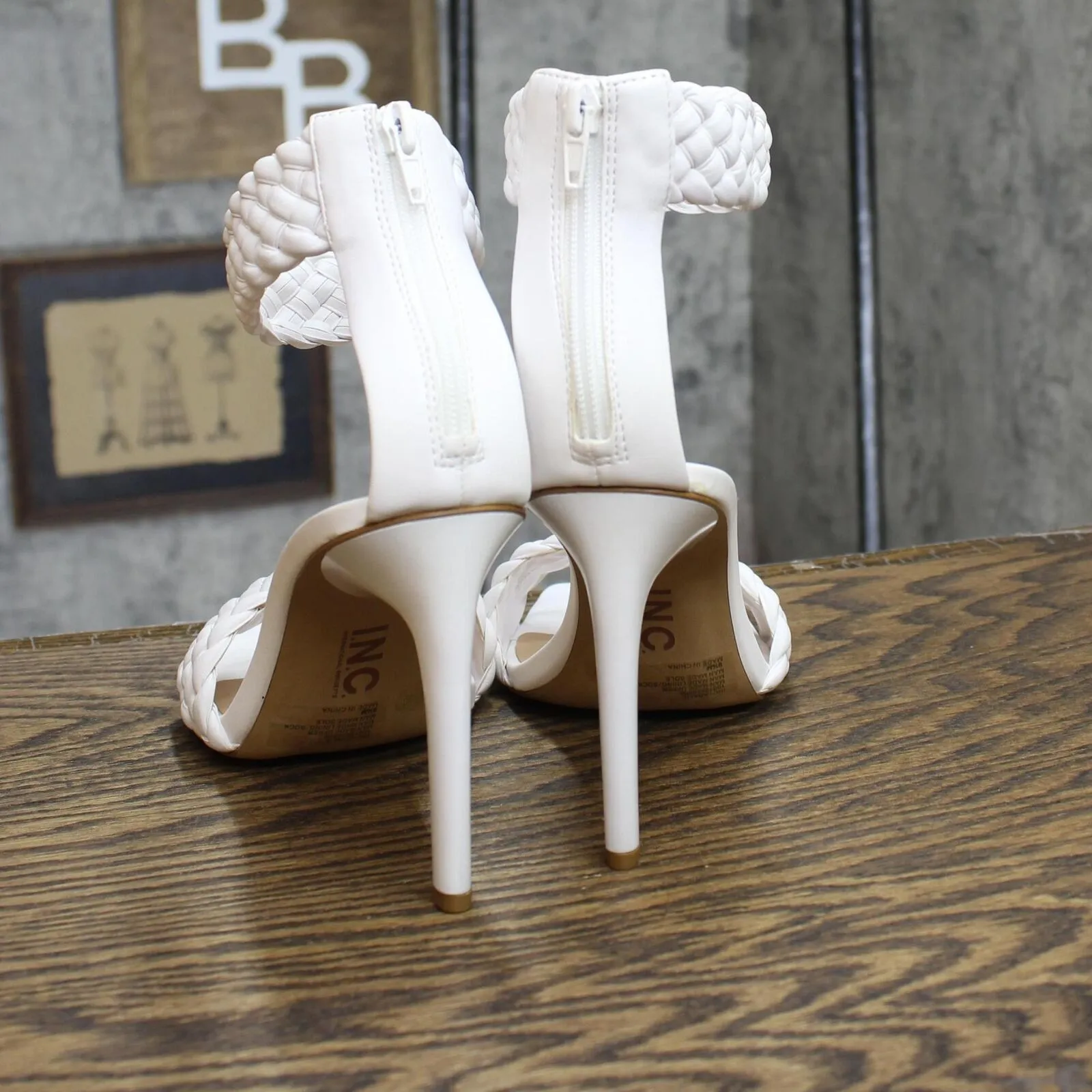 I.N.C. International Concepts Adalie Faux Leather Braided Ankle Heels White 9.5M