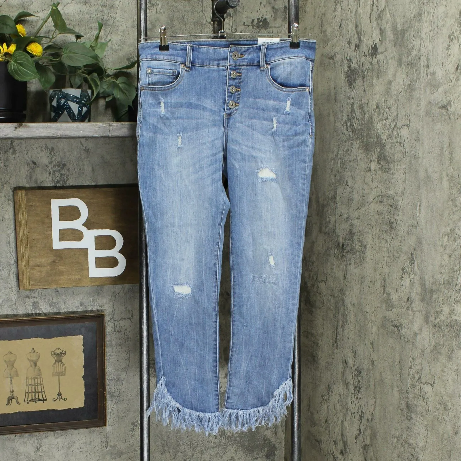 INC International Concepts Women's Fringe Hem Button Front Jeans