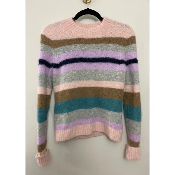 J. Crew Point Sur Striped Preppy Classic Alpaca Wool Pink Crew Neck Sweater S.