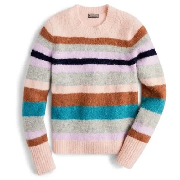 J. Crew Point Sur Striped Preppy Classic Alpaca Wool Pink Crew Neck Sweater S.