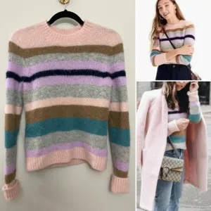 J. Crew Point Sur Striped Preppy Classic Alpaca Wool Pink Crew Neck Sweater S.