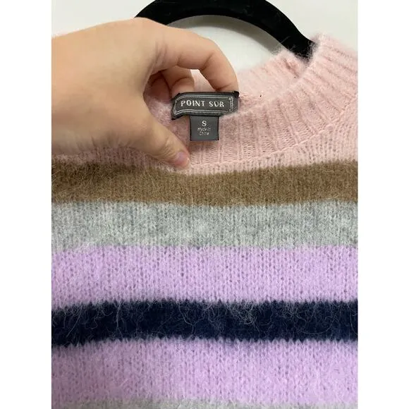 J. Crew Point Sur Striped Preppy Classic Alpaca Wool Pink Crew Neck Sweater S.