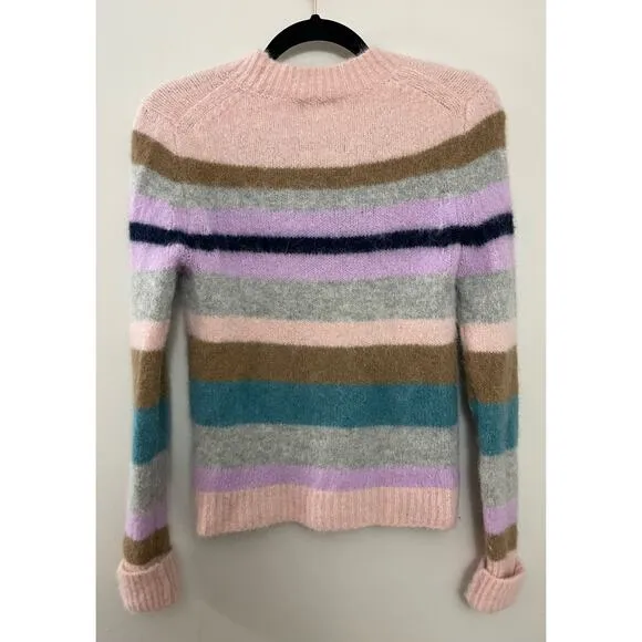J. Crew Point Sur Striped Preppy Classic Alpaca Wool Pink Crew Neck Sweater S.