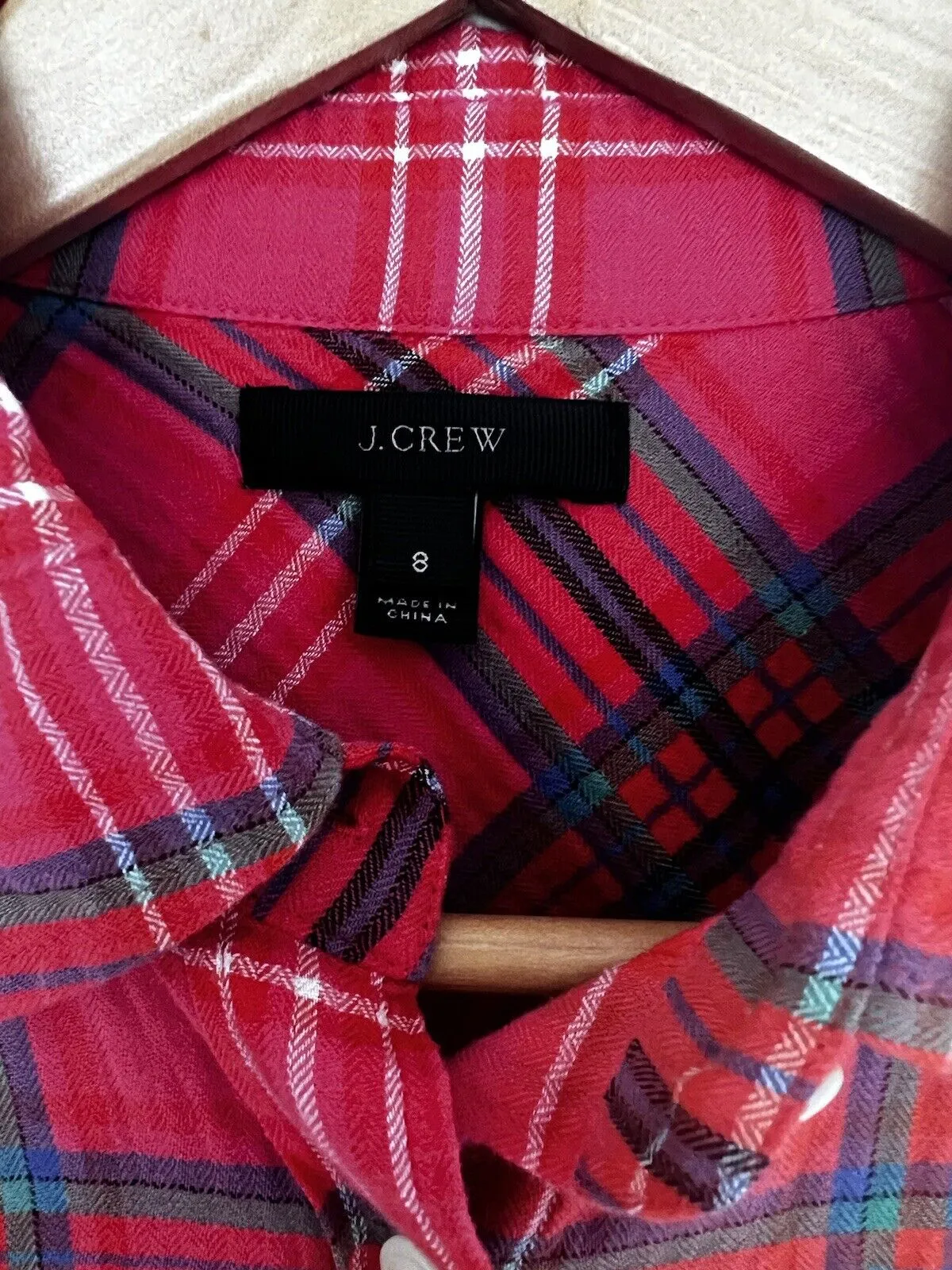 J CREW Red Plaid Shirt Sz 8 Botton Down Collared Long Sleeve Top Boho Western