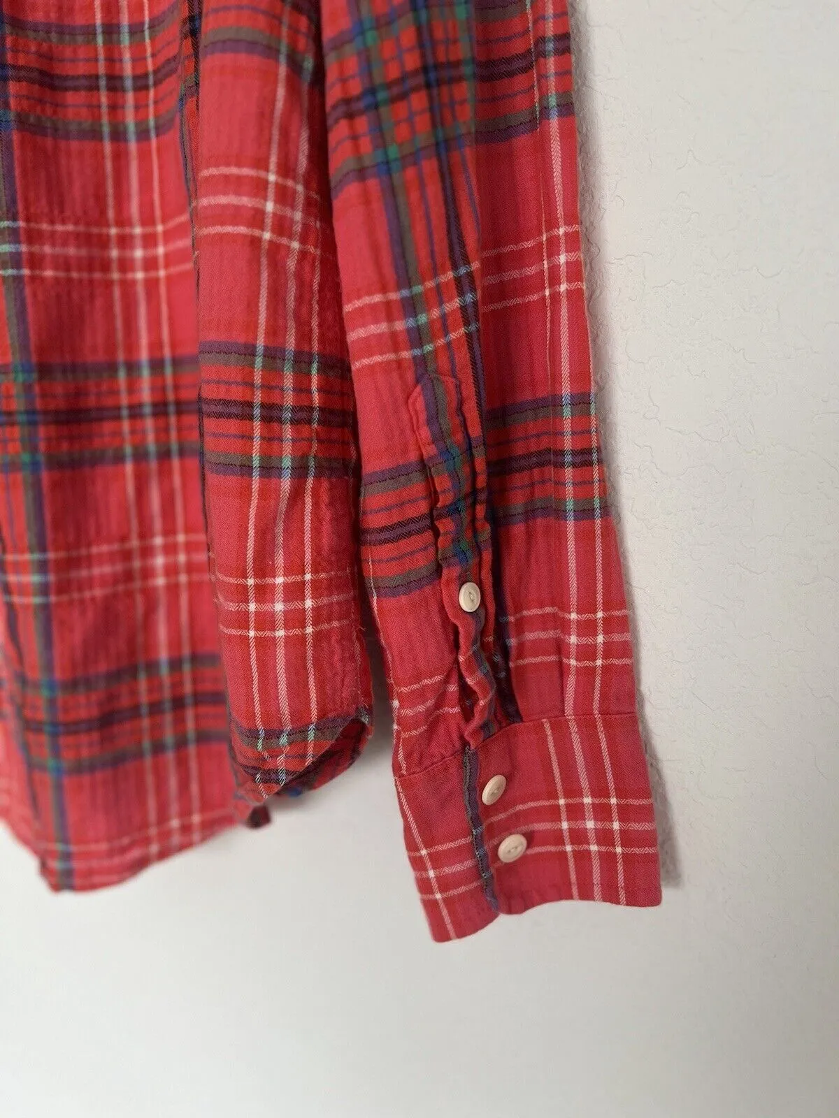 J CREW Red Plaid Shirt Sz 8 Botton Down Collared Long Sleeve Top Boho Western