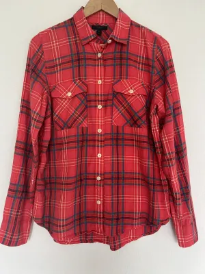 J CREW Red Plaid Shirt Sz 8 Botton Down Collared Long Sleeve Top Boho Western