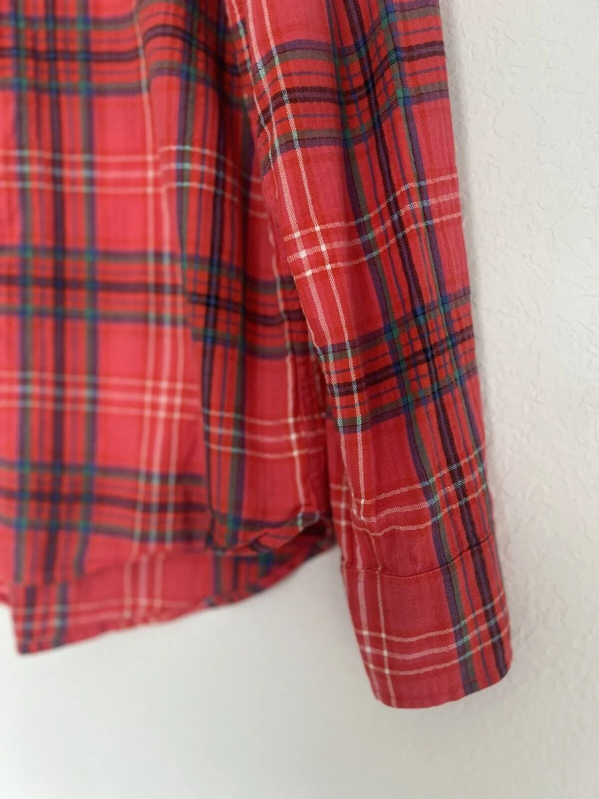 J CREW Red Plaid Shirt Sz 8 Botton Down Collared Long Sleeve Top Boho Western