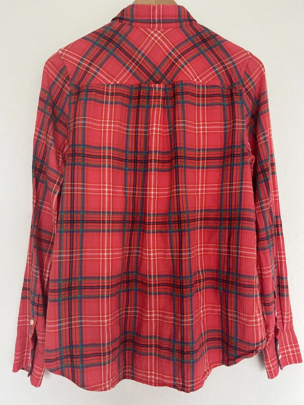 J CREW Red Plaid Shirt Sz 8 Botton Down Collared Long Sleeve Top Boho Western