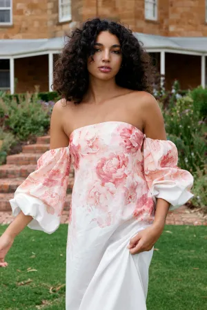 JACQUELINE DRESS IN PEONY/ANTIQUE