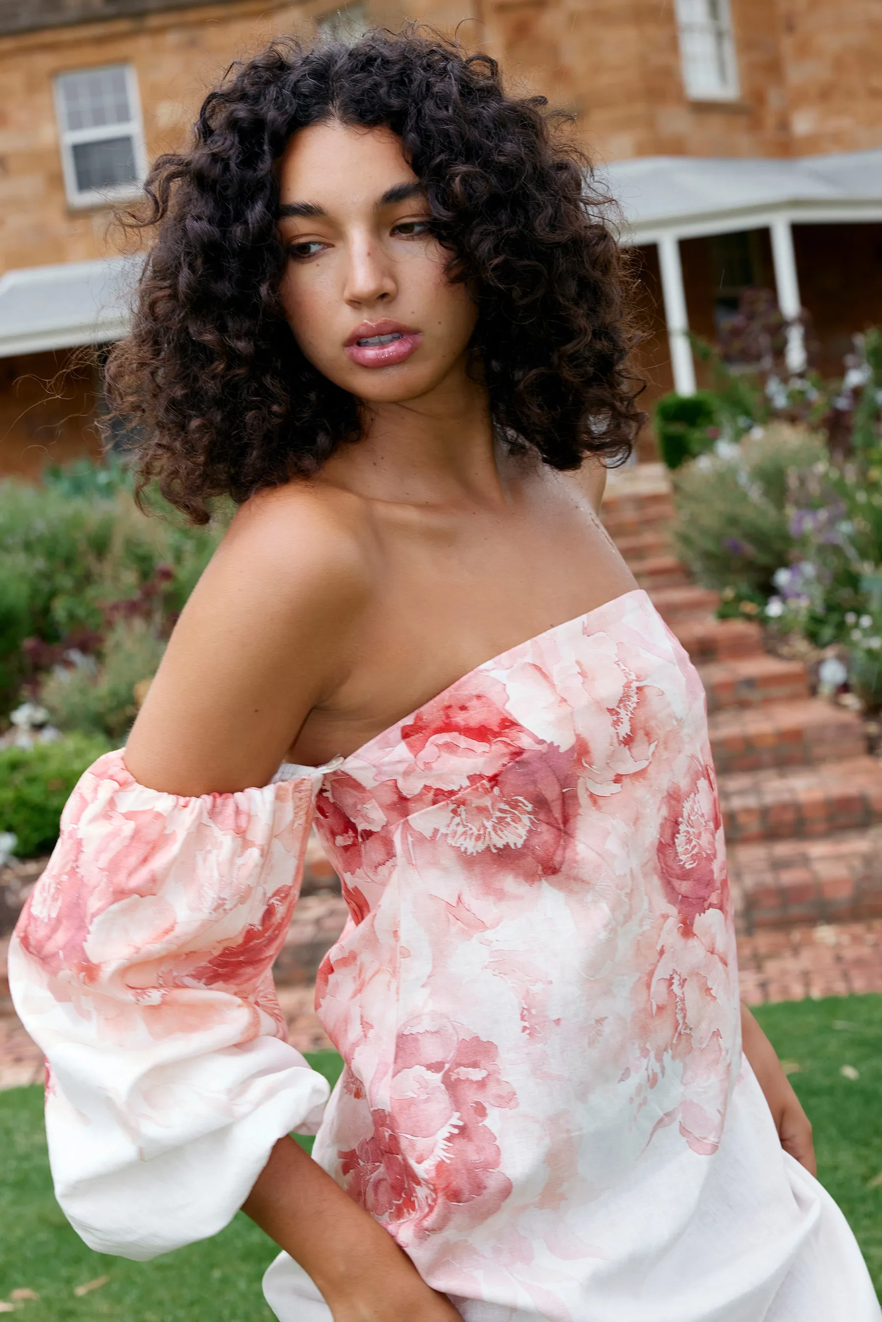 JACQUELINE DRESS IN PEONY/ANTIQUE