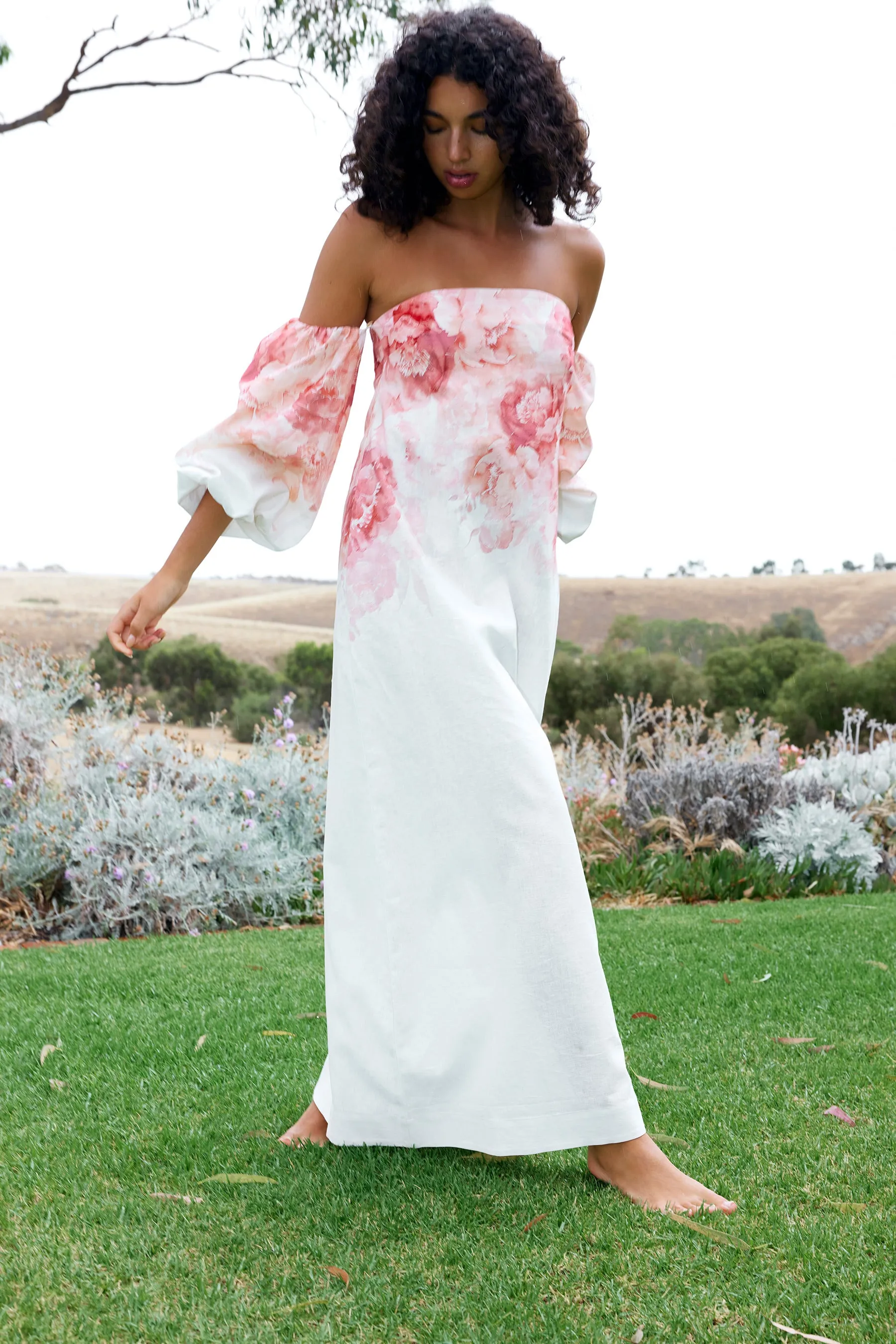 JACQUELINE DRESS IN PEONY/ANTIQUE