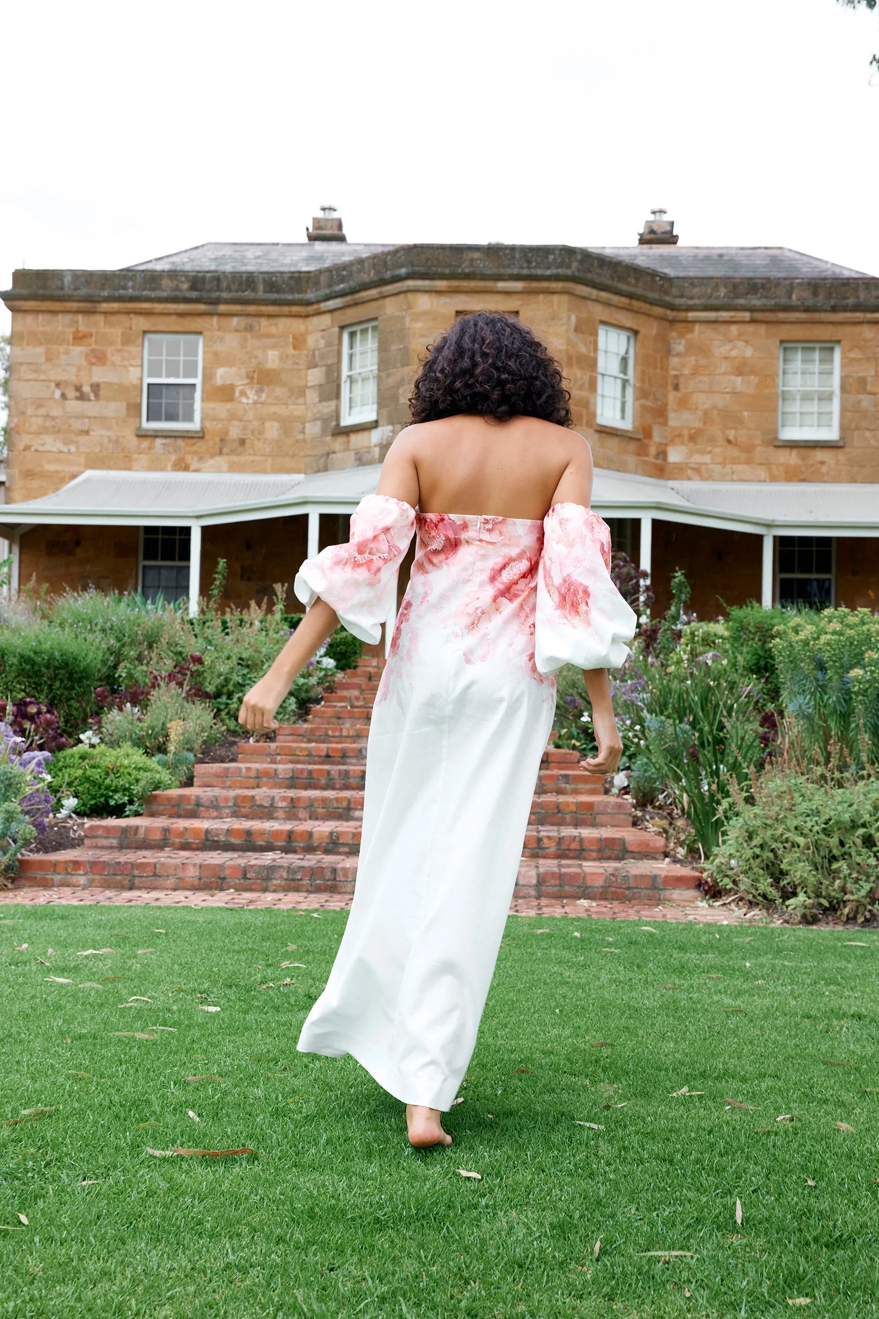 JACQUELINE DRESS IN PEONY/ANTIQUE
