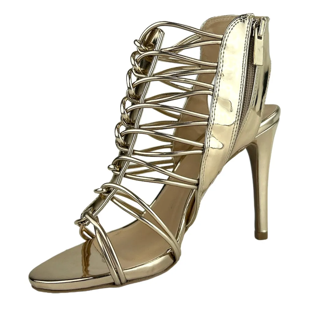 JEALOUS-18 Women's Champagne Heels Multi-Straps Dress Sandals