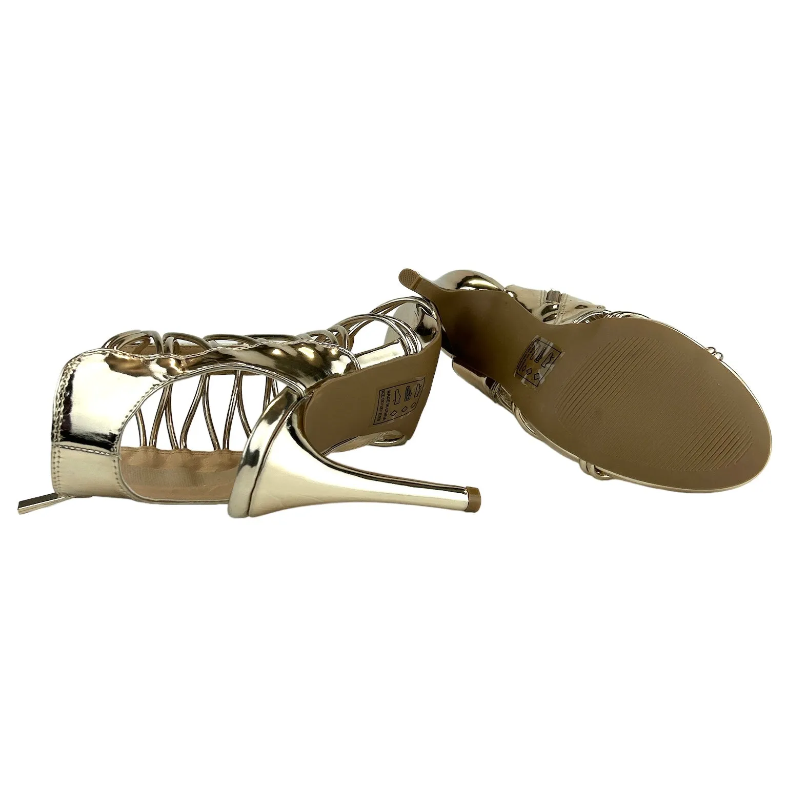 JEALOUS-18 Women's Champagne Heels Multi-Straps Dress Sandals