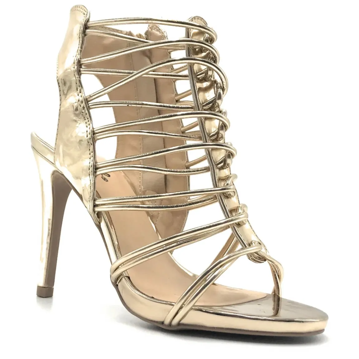JEALOUS-18 Women's Champagne Heels Multi-Straps Dress Sandals