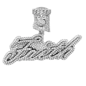 Jesus Faith Lab-Created Moissanite Sterling Silver Charm Pendant - M419249