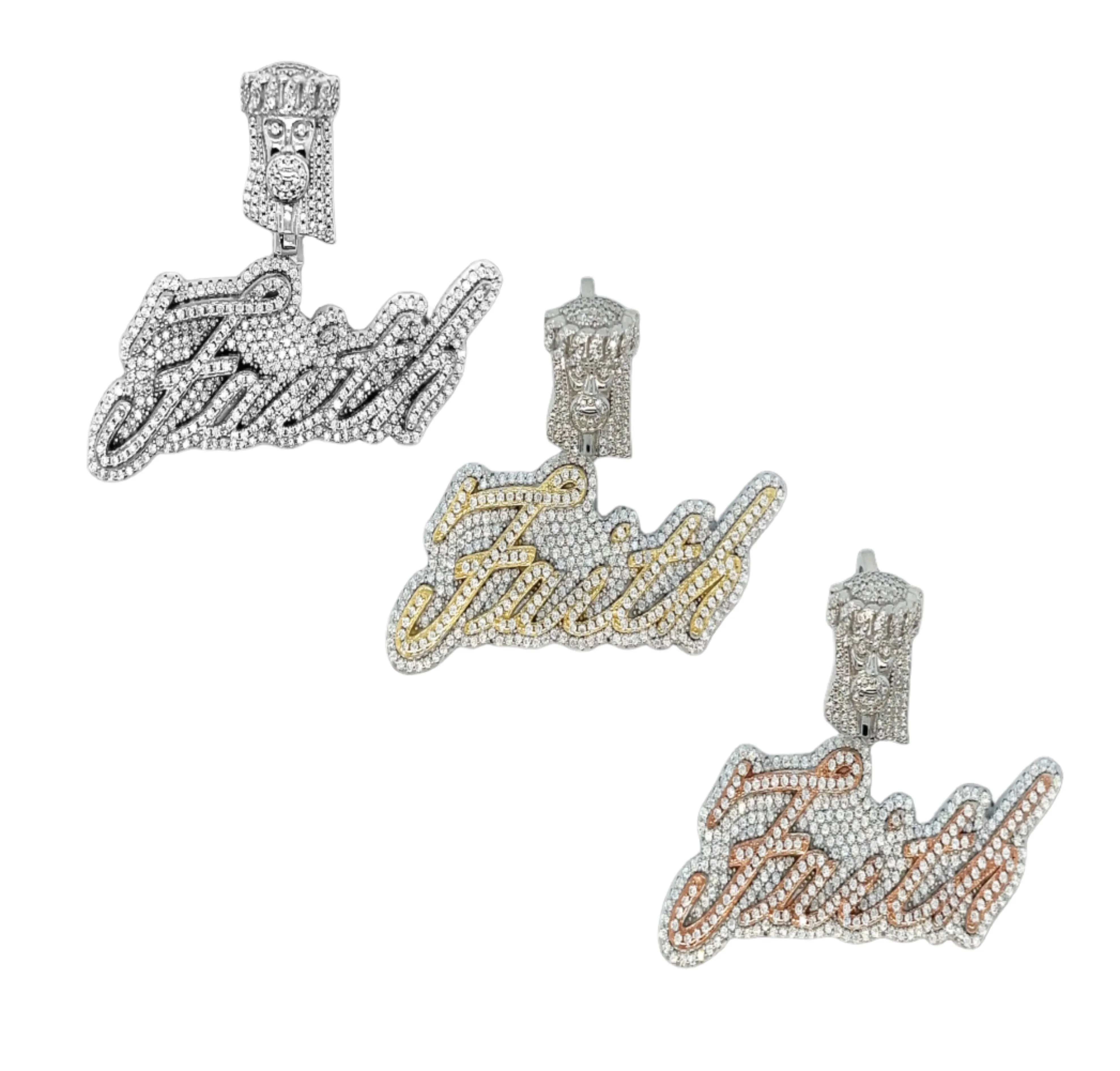 Jesus Faith Lab-Created Moissanite Sterling Silver Charm Pendant - M419249