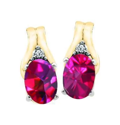 July Birthstone Earring with Diamond Accent set in 10k Yellow gold