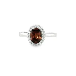 June Birthstone Rhodolite Color CZ Oval Halo Ring in Sterling Silver