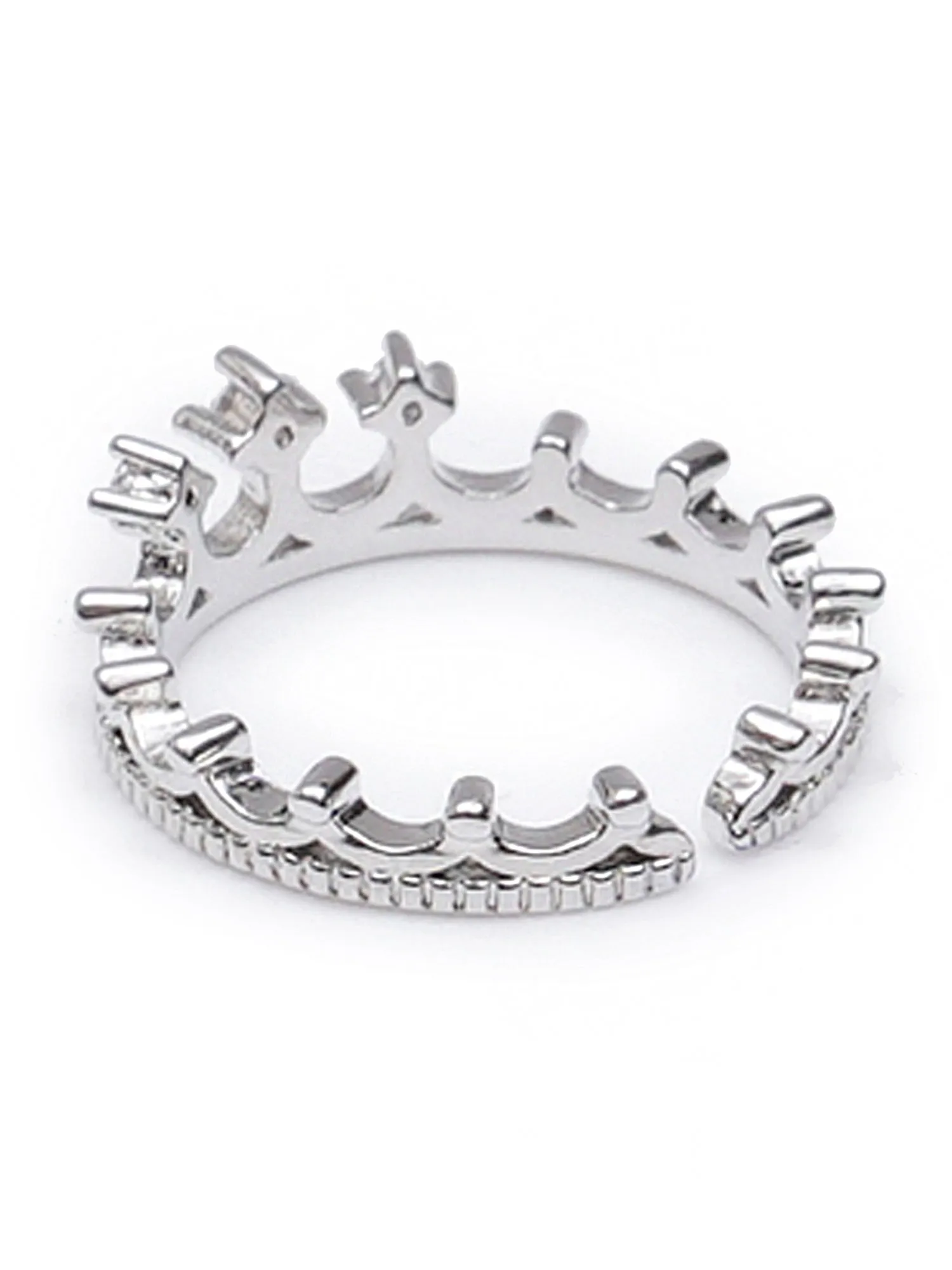 Karatcart Platinum Plated Trendy Elegant Austrian Crystal Crown Cut Adjustable Ring for Women