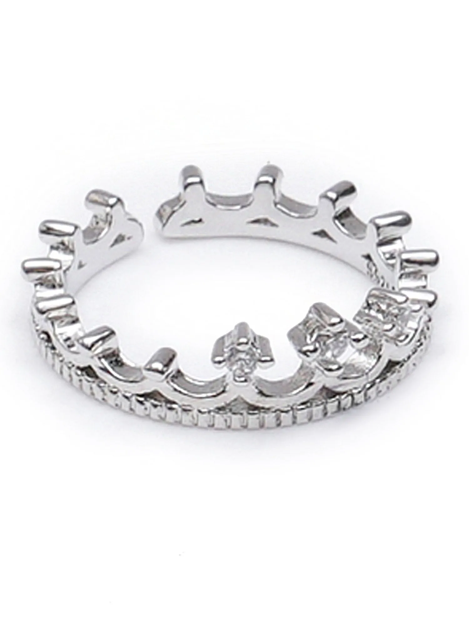 Karatcart Platinum Plated Trendy Elegant Austrian Crystal Crown Cut Adjustable Ring for Women