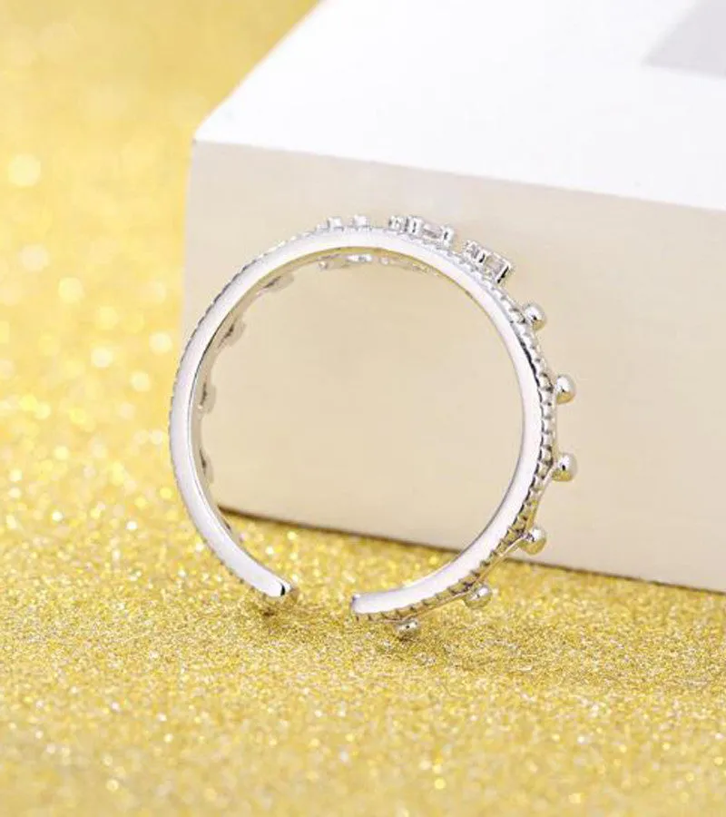 Karatcart Platinum Plated Trendy Elegant Austrian Crystal Crown Cut Adjustable Ring for Women