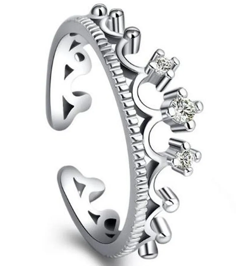 Karatcart Platinum Plated Trendy Elegant Austrian Crystal Crown Cut Adjustable Ring for Women