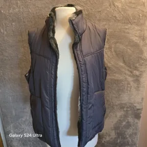 KC Collections Women's Large Gray Reversible Vest Faux Fur Full Zip NWT