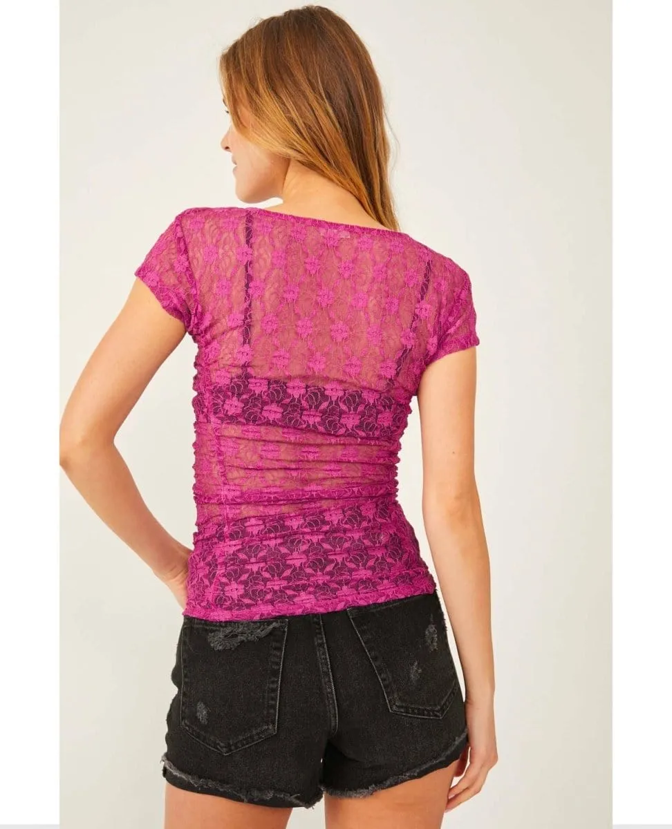 Keep It Simple Lace Baby Tee Dramatic Orchid
