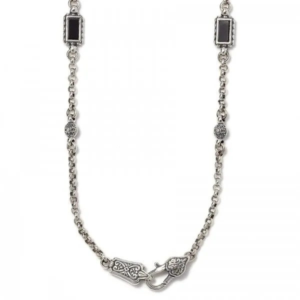 Konstantino Women's Sterling Silver & 18k Gold Neclace With Onyx Rectangles and Silver Circles