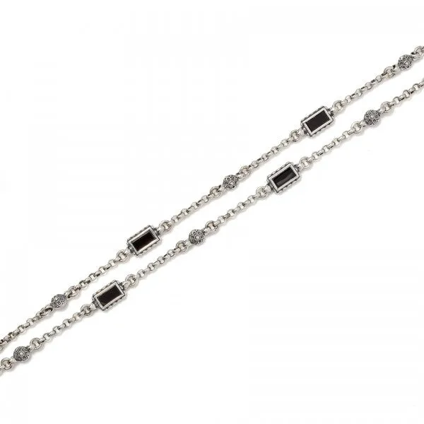 Konstantino Women's Sterling Silver & 18k Gold Neclace With Onyx Rectangles and Silver Circles