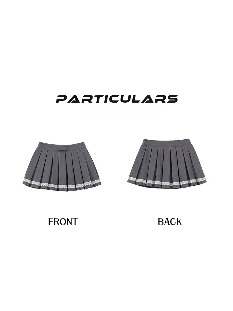 Lace Trim Pleated Mini Skirt