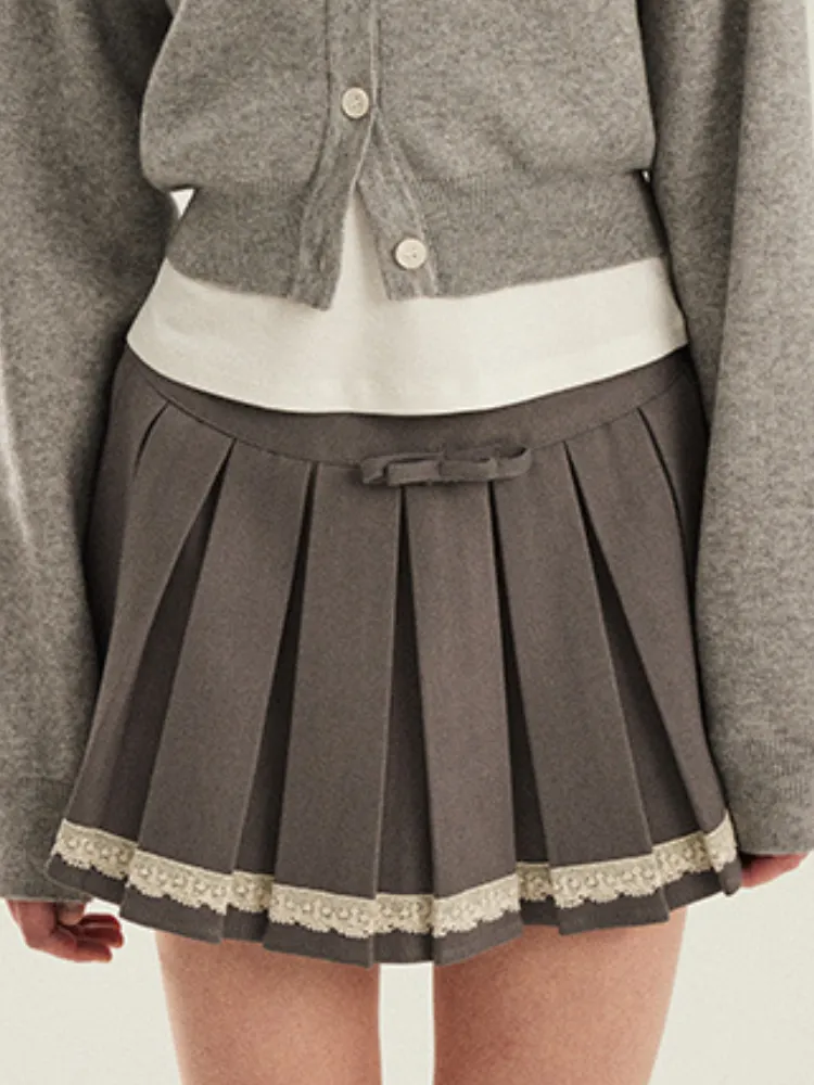 Lace Trim Pleated Mini Skirt