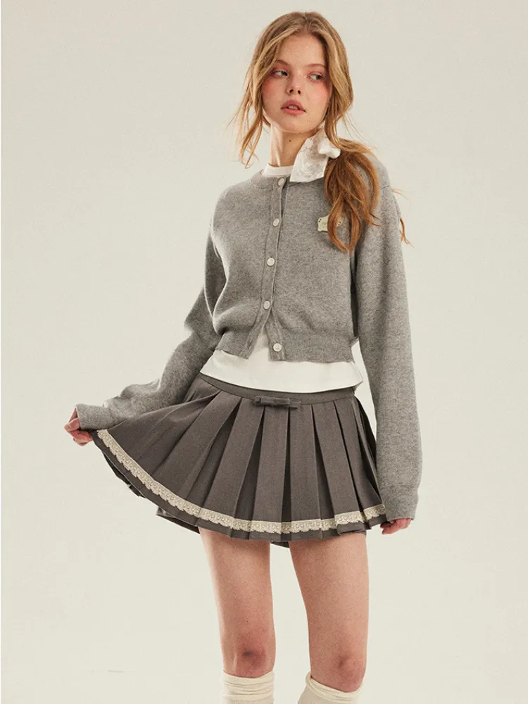 Lace Trim Pleated Mini Skirt