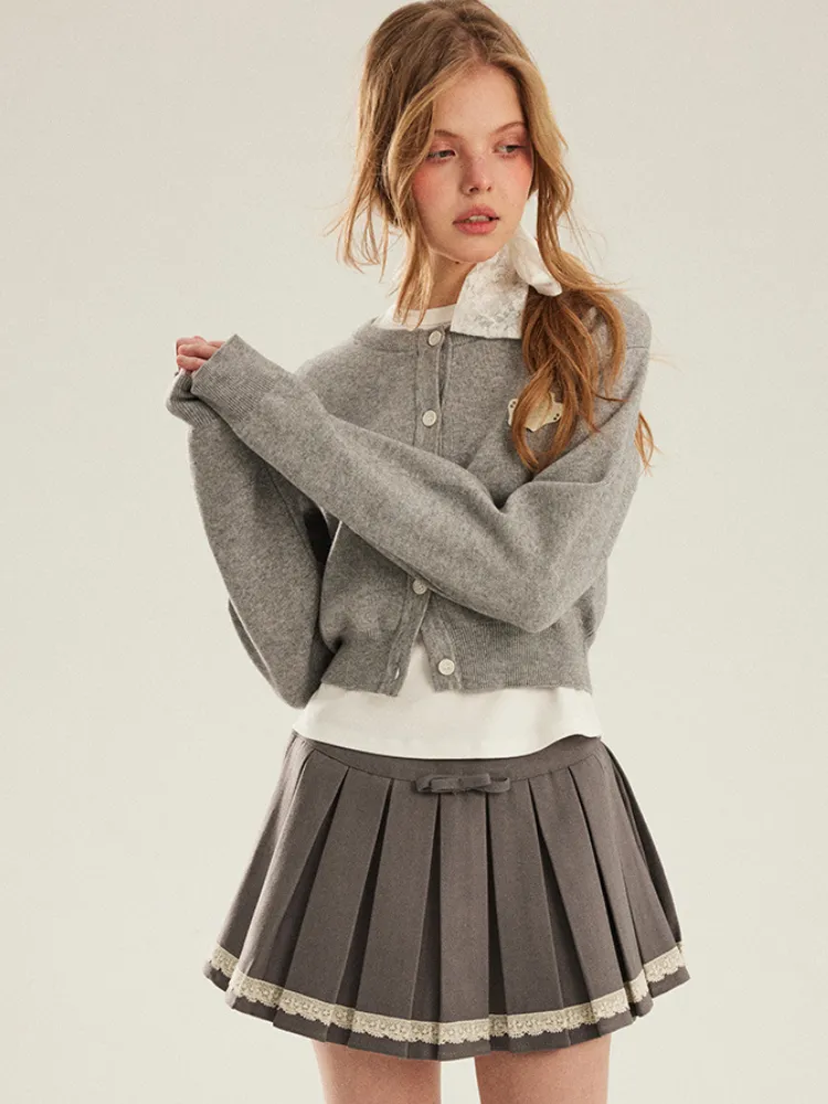 Lace Trim Pleated Mini Skirt
