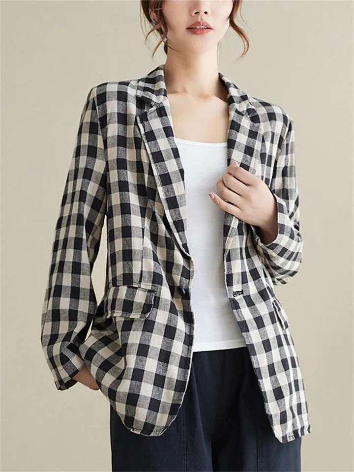 Ladies Casual Fashion One Button Plaid Suit Jacket