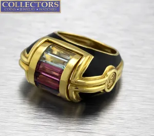 Ladies Unique La Nouvelle Bague 18K Yellow Gold Gemstone Enamel Cocktail Ring