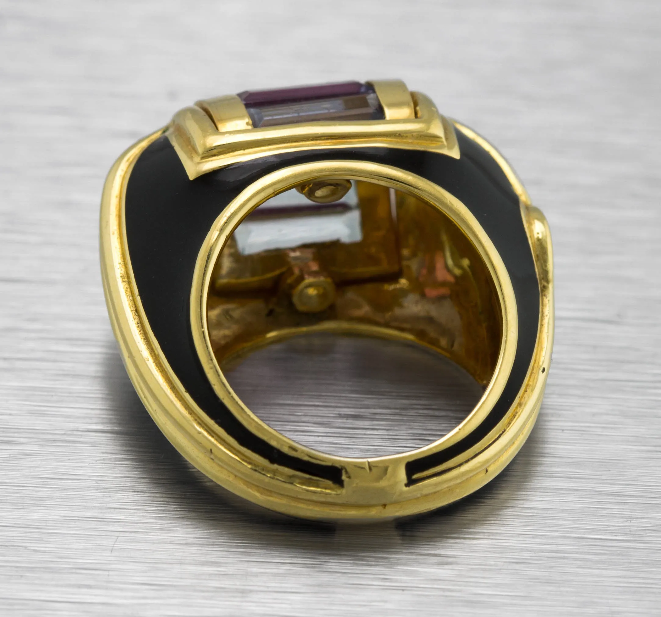 Ladies Unique La Nouvelle Bague 18K Yellow Gold Gemstone Enamel Cocktail Ring