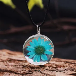 Lake Blue Daisy Pendant Necklace