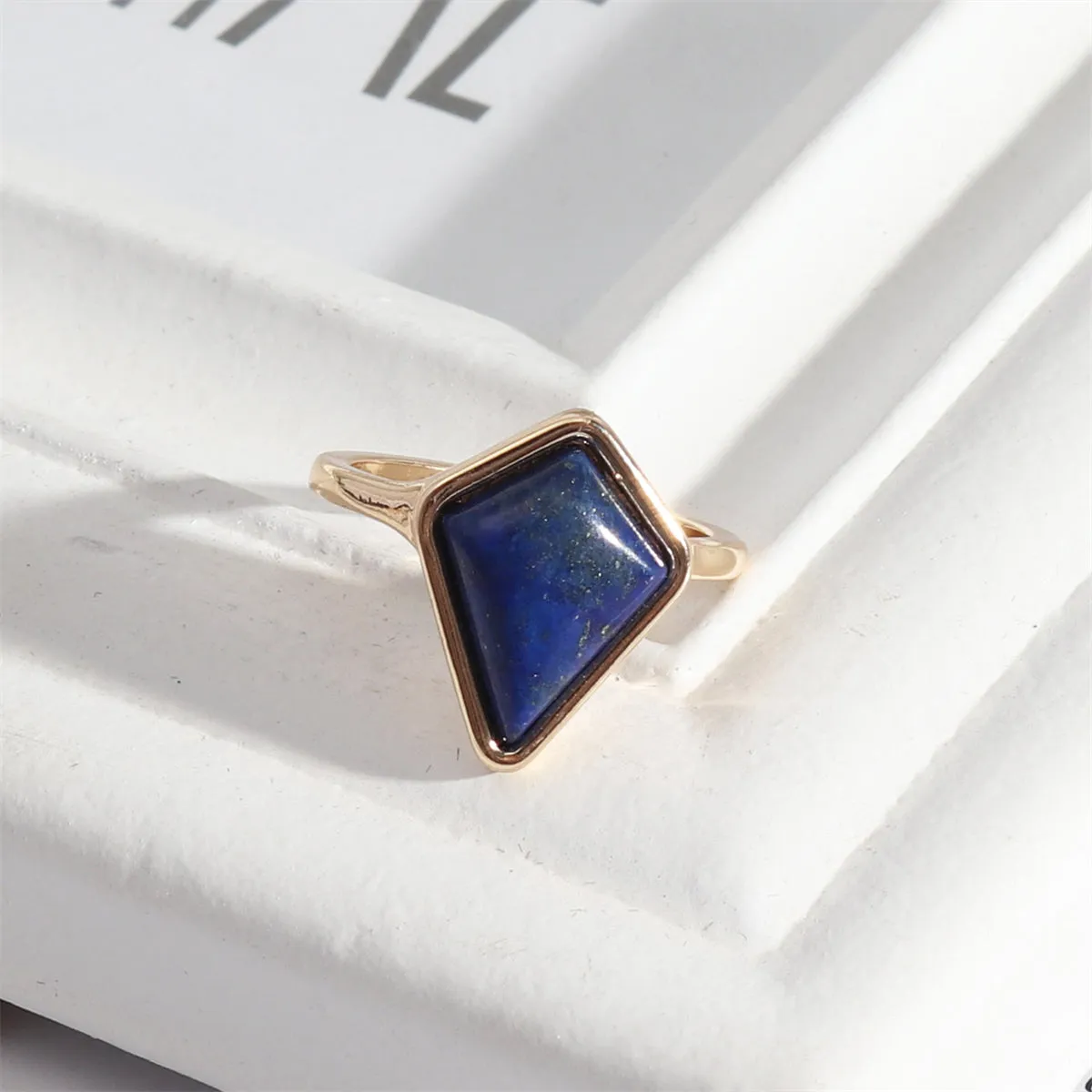 Lapis & 18K Gold-Plated Shield Ring