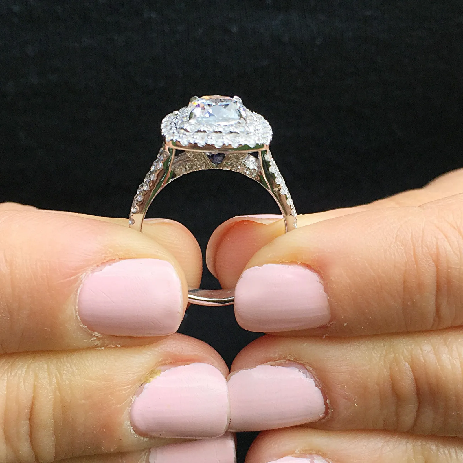 Large 2.30Ctw Women's 14k solid white gold cushion cut moissanite and natural diamond engagement ring Bridal Wedding Halo